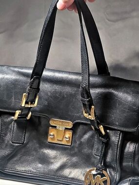 Michael Kors Hamilton Large Leather Satchel Black Shoulder Bag